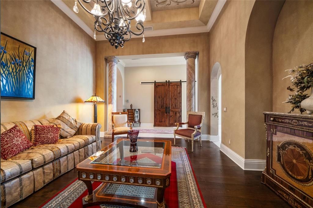 Chandelier, Interior, Living room, Wood Texture Flooring