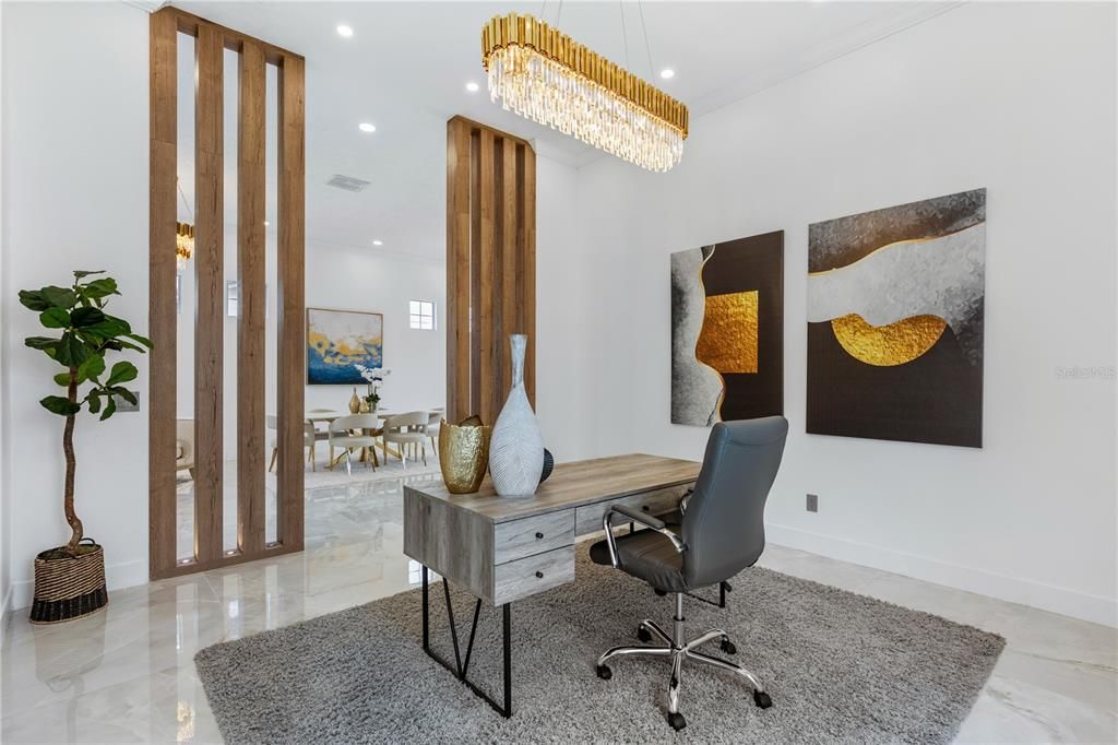 Chandelier, Home Office, Interior, Recessed Lighting