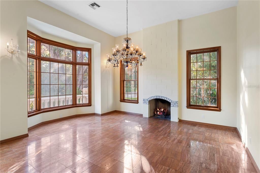 Chandelier, Empty room, Fireplace, Interior