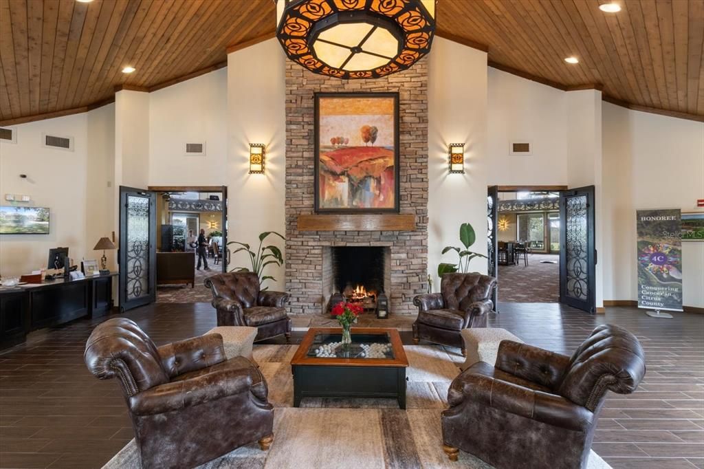 Fireplace, Interior, Living room, Recessed Lighting, Stone Walls, Wooden Ceilings, Wood Texture Flooring