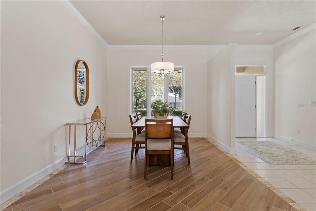 Dining room, Interior, Pendant Lights, Wood Texture Flooring