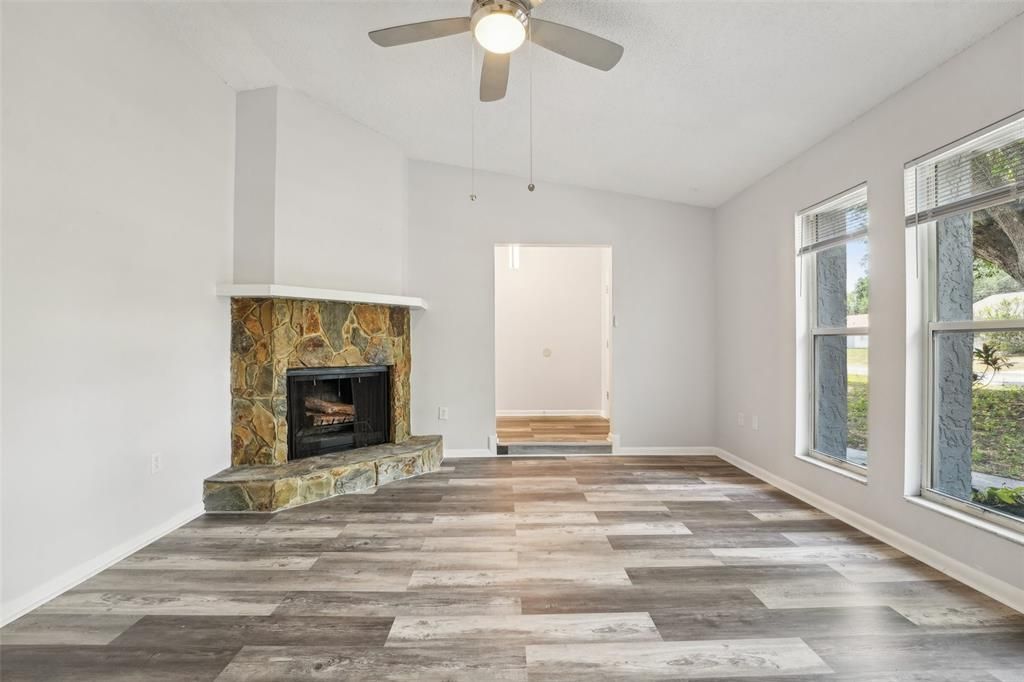 Empty room, Fireplace, Interior, Wood Texture Flooring
