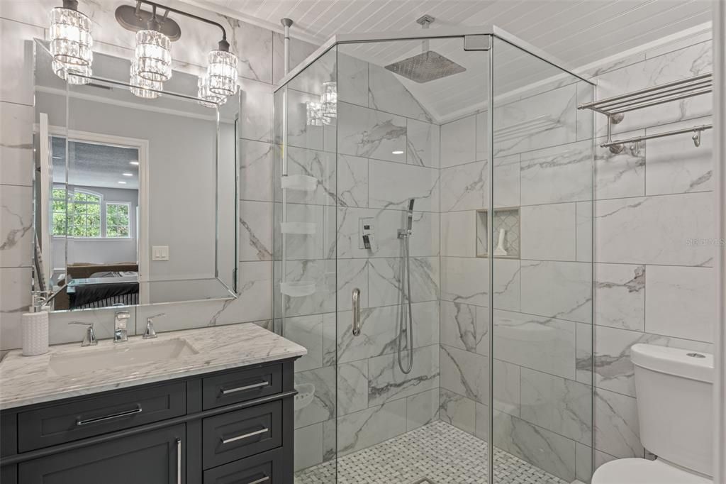 Bathroom, Glass Shower, Interior, Marble Walls