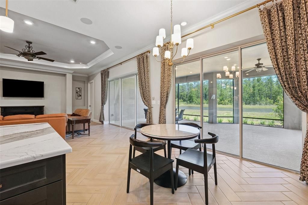 Chandelier, Dining room, Interior, Recessed Lighting, Wood Texture Flooring