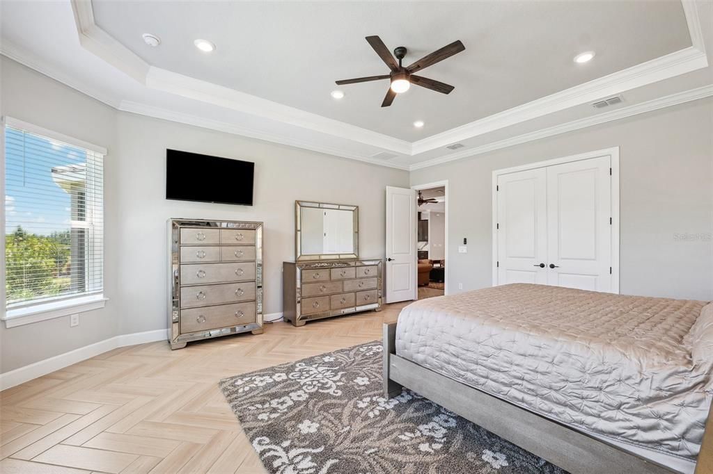 Bedroom, Interior, Recessed Lighting, Wood Texture Flooring