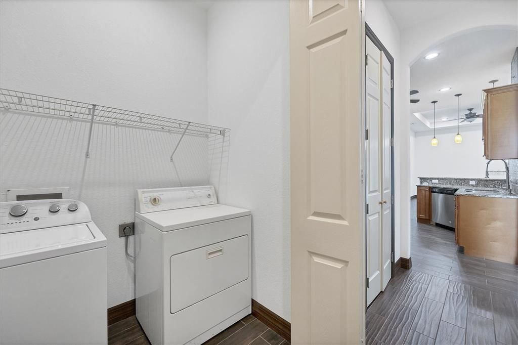 Interior, Pendant Lights, Recessed Lighting, Utility Closets, Washer, Wood Texture Flooring