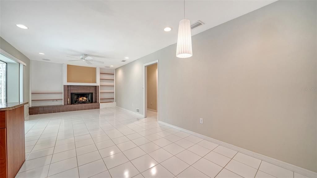 Empty room, Fireplace, Interior, Pendant Lights, Recessed Lighting