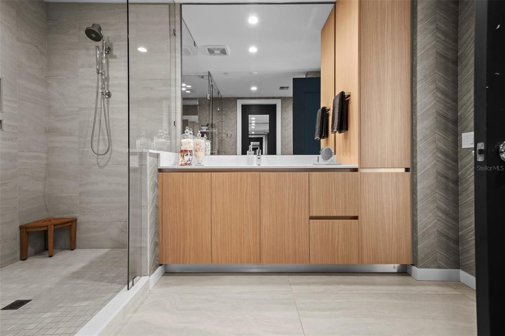 Bathroom, Glass Shower, Interior, Recessed Lighting