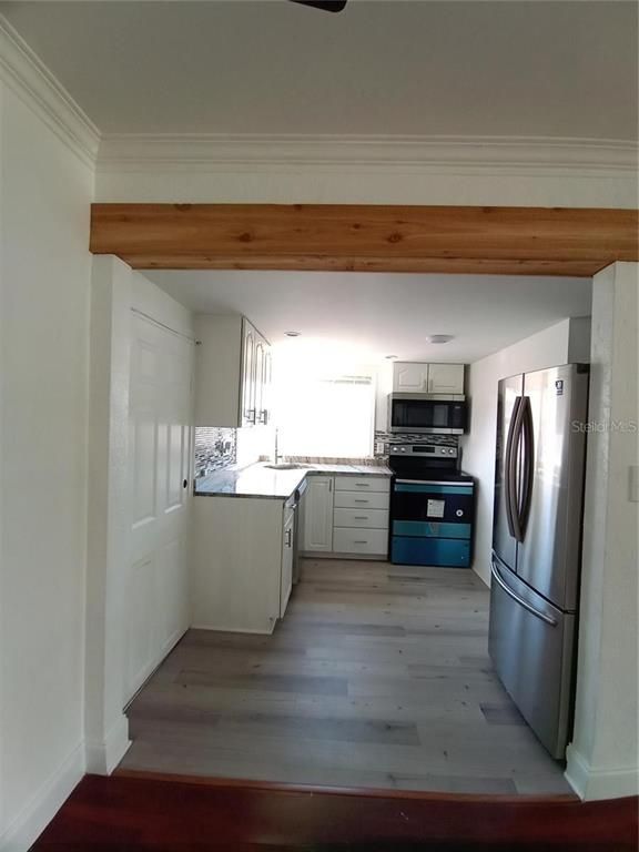 Interior, Kitchen, Stainless Steel Appliances, Wood Texture Flooring