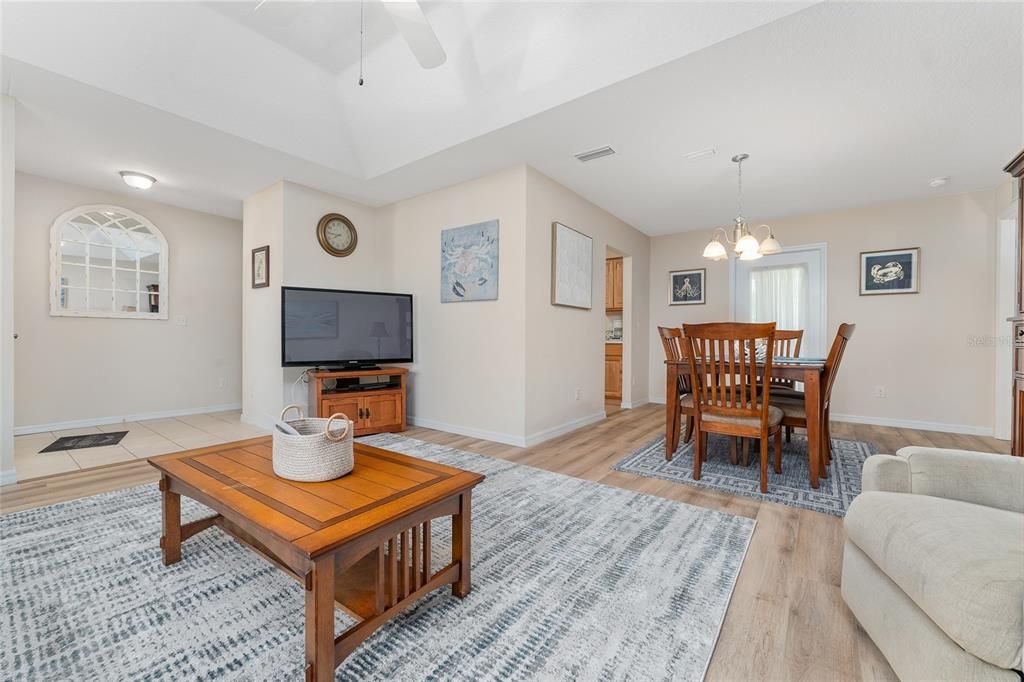 Dining room, Interior, Pendant Lights, Wood Texture Flooring