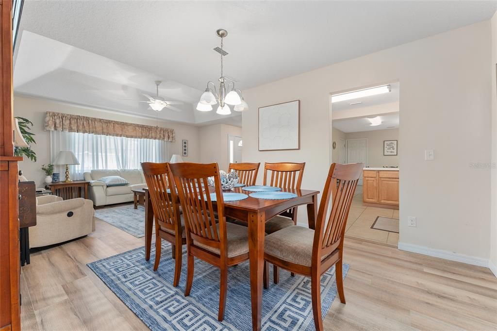 Dining room, Interior, Living room, Pendant Lights, Wood Texture Flooring