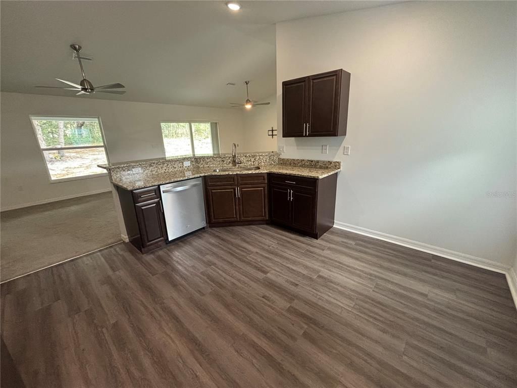 Interior, Kitchen, Recessed Lighting, Wood Texture Flooring