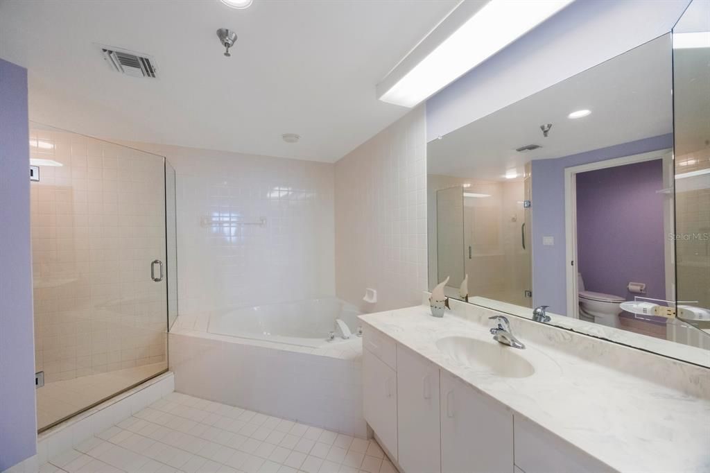 Bathroom, Dual Sink Vanities, Glass Shower, Interior, Recessed Lighting