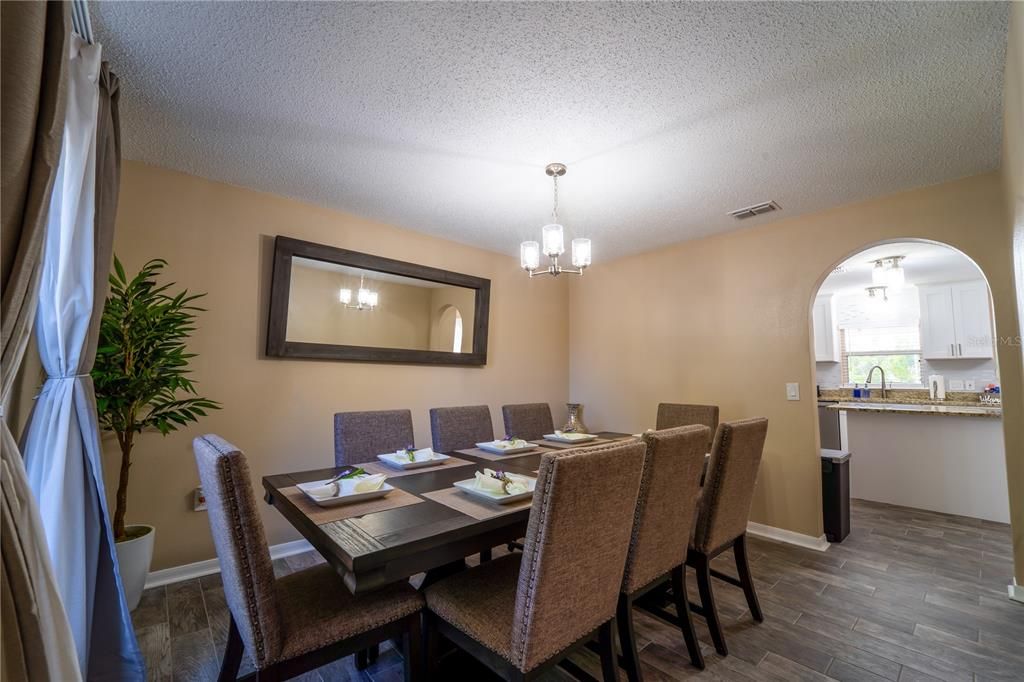 Chandelier, Dining room, Interior, Pendant Lights, Wood Texture Flooring