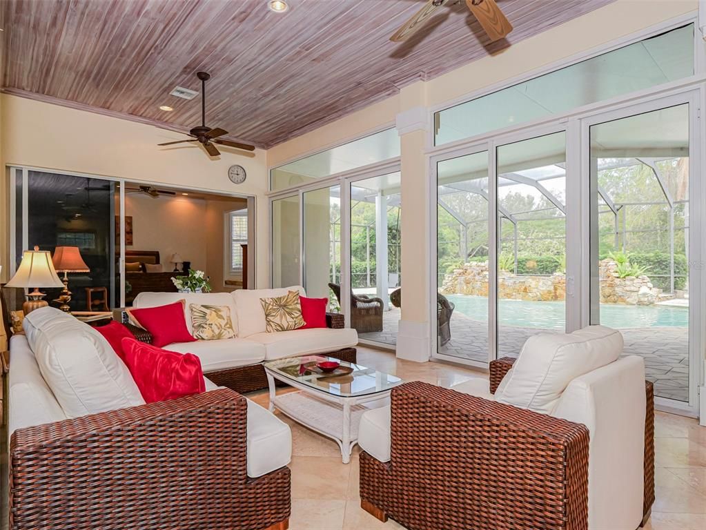 Interior, Living room, Recessed Lighting, Sun Room, Wooden Ceilings