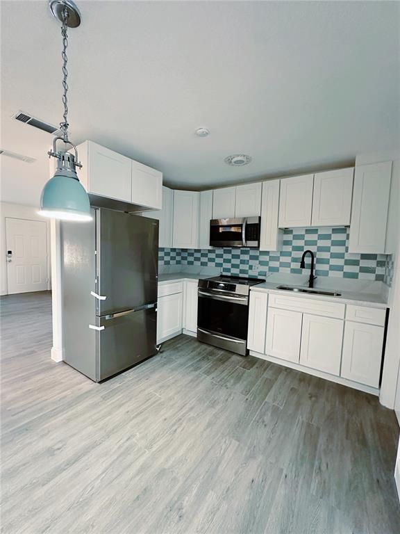 Interior, Kitchen, Pendant Lights, Stainless Steel Appliances, Wood Texture Flooring