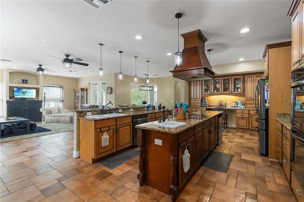 Fireplace, Interior, Kitchen, Living room, Pendant Lights, Recessed Lighting