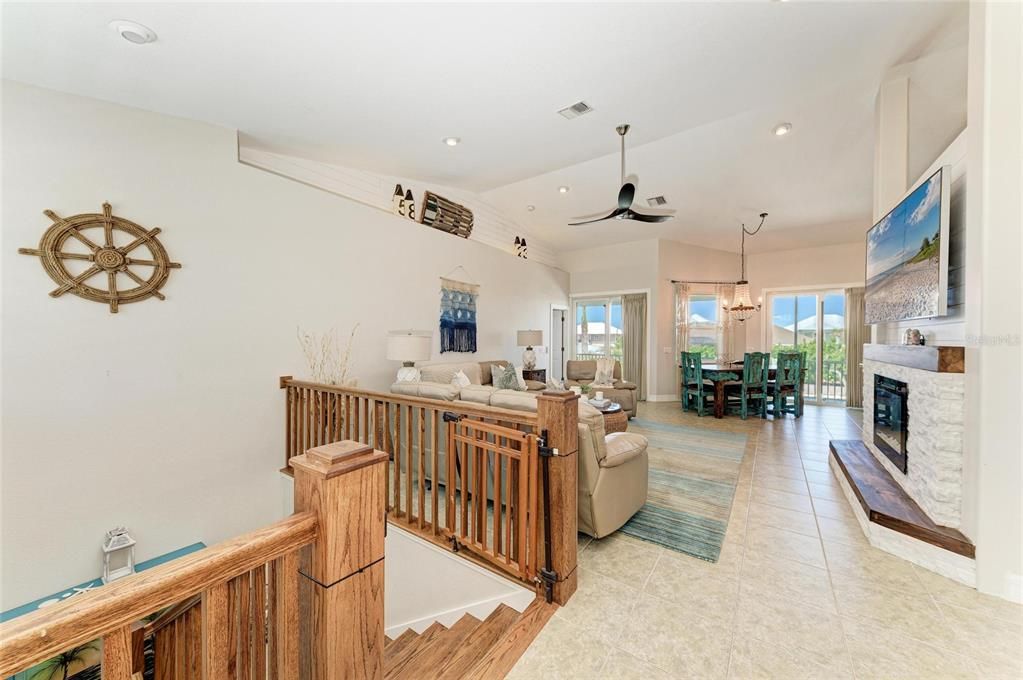 Dining room, Fireplace, Interior, Living room, Pendant Lights, Recessed Lighting
