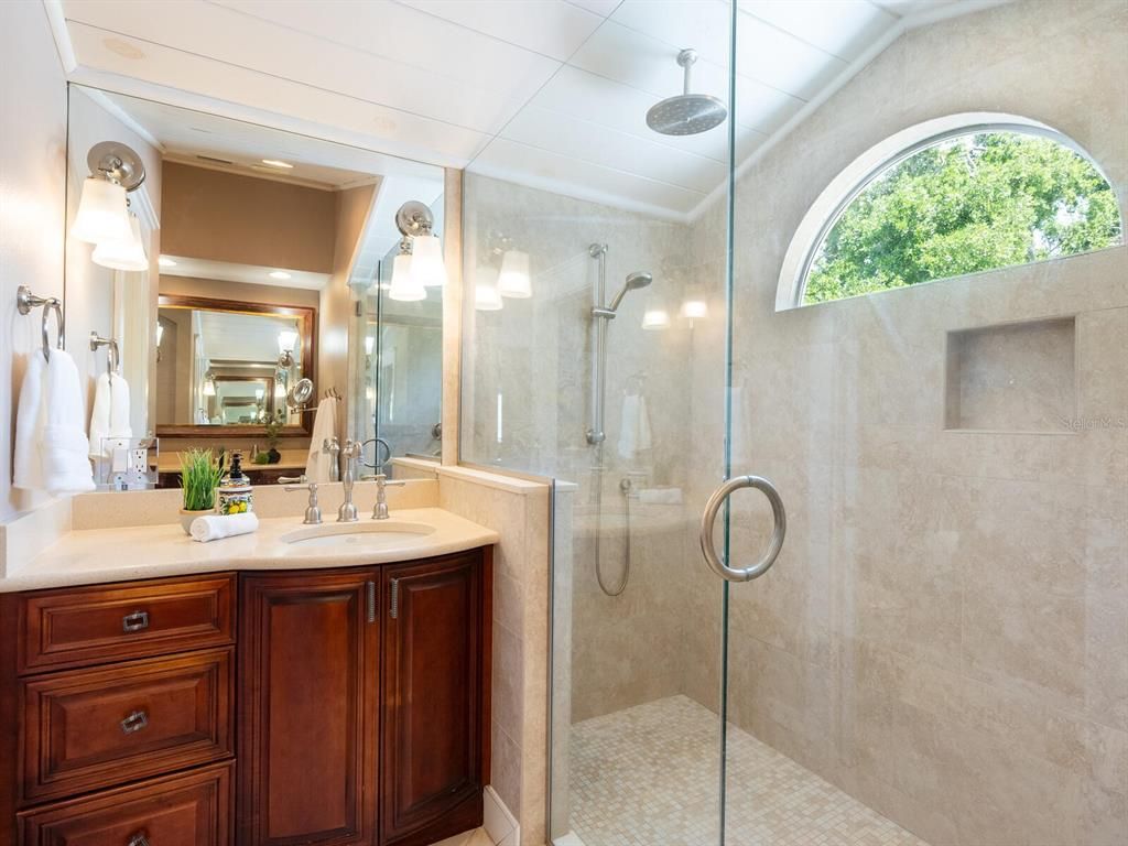 Bathroom, Dual Sink Vanities, Glass Shower, Interior, Recessed Lighting