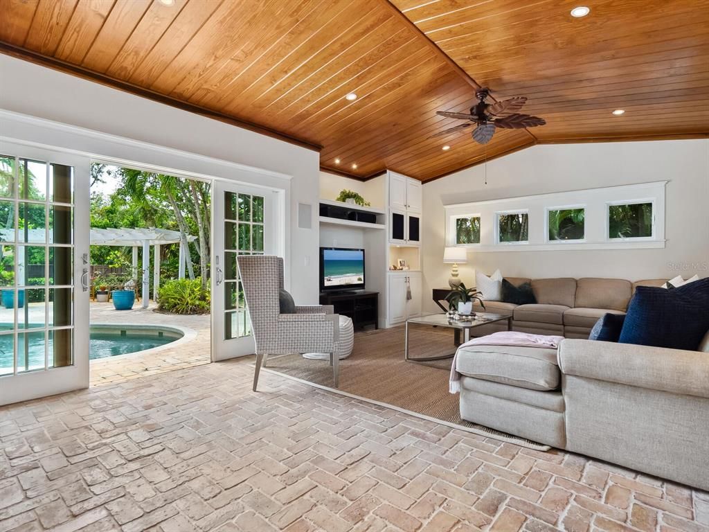 Interior, Living room, Pool, Recessed Lighting, Wooden Ceilings