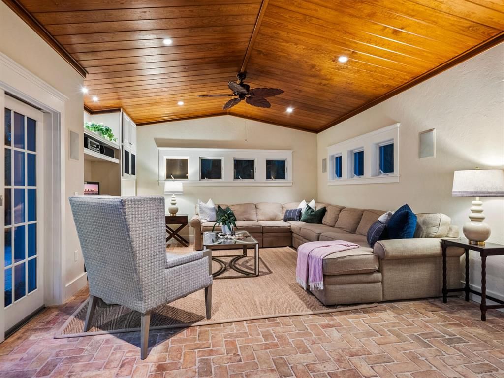 Interior, Living room, Recessed Lighting, Wooden Ceilings