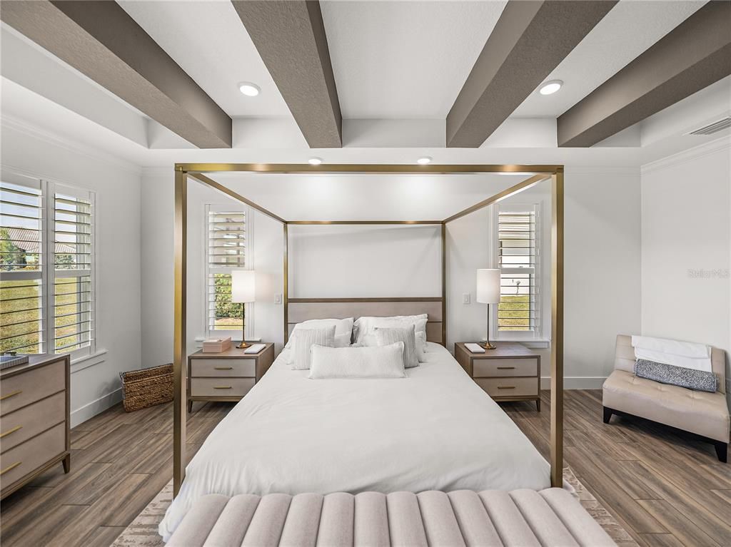 Bedroom, Interior, Recessed Lighting, Wood Texture Flooring
