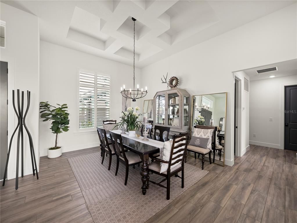 Chandelier, Dining room, Interior, Wood Texture Flooring