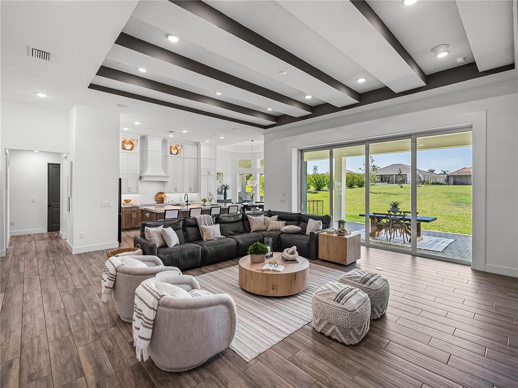 Interior, Kitchen, Living room, Recessed Lighting, Wood Texture Flooring