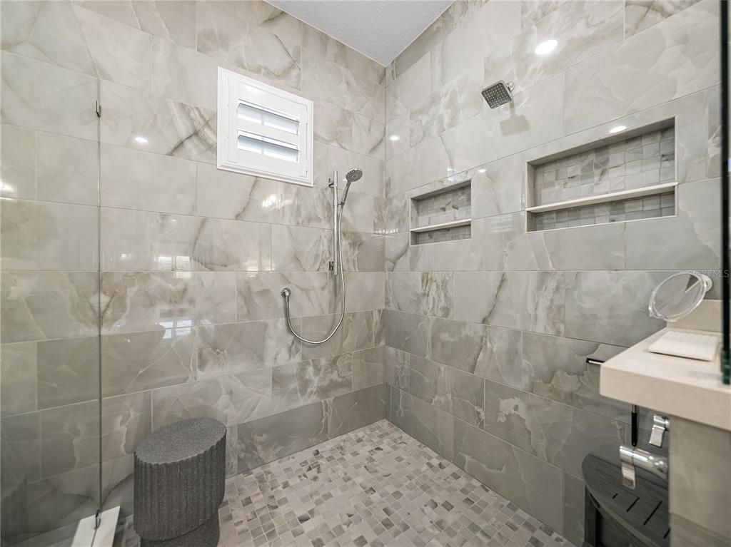 Bathroom, Glass Shower, Interior, Marble Walls