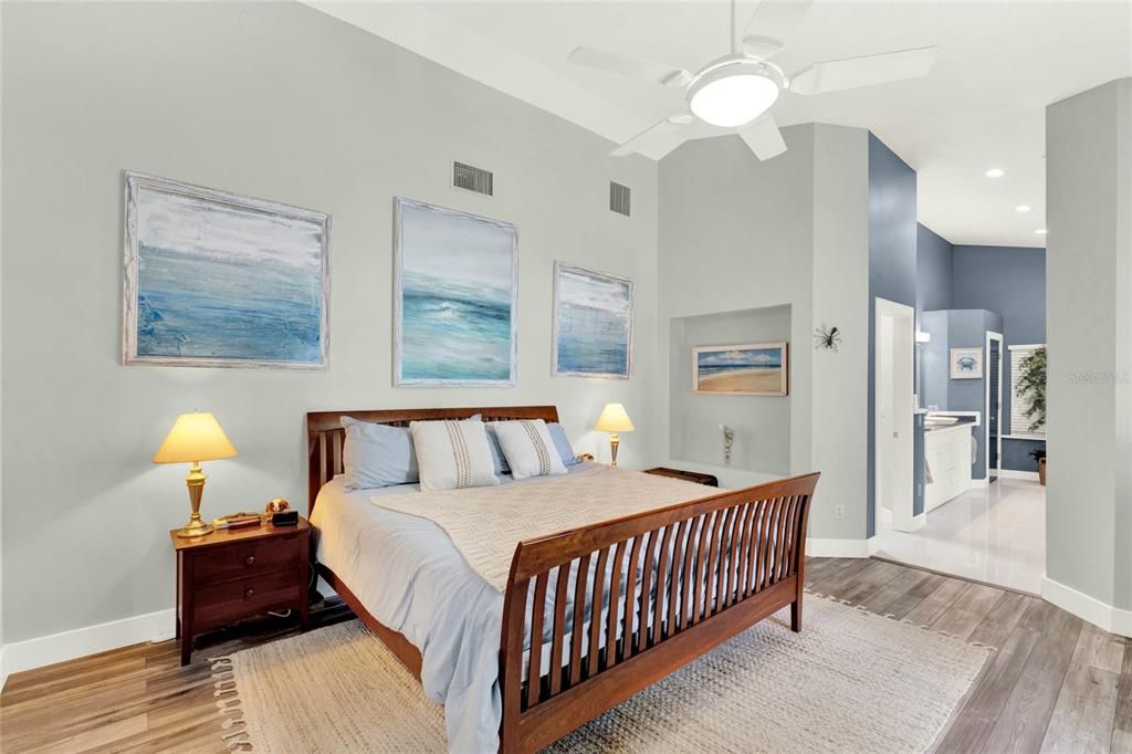 Bedroom, Interior, Recessed Lighting, Wood Texture Flooring