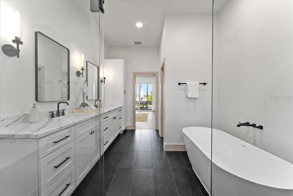 Bathroom, Dual Sink Vanities, Free Standing Baths, Interior, Recessed Lighting