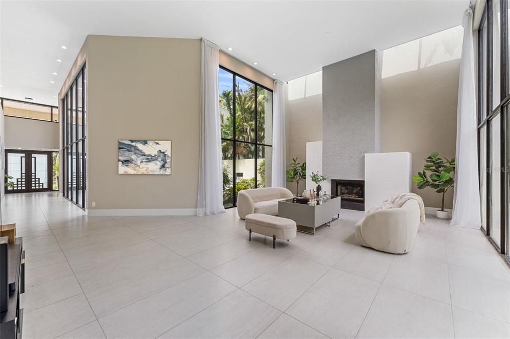 Fireplace, Interior, Living room, Recessed Lighting