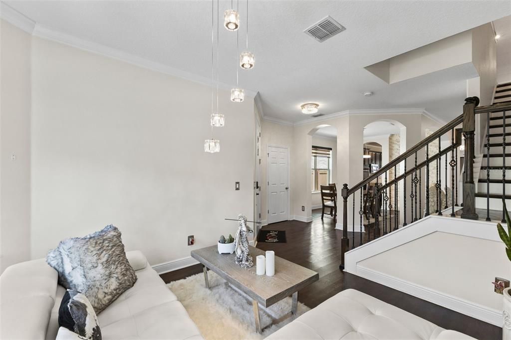 Interior, Living room, Pendant Lights, Wood Texture Flooring