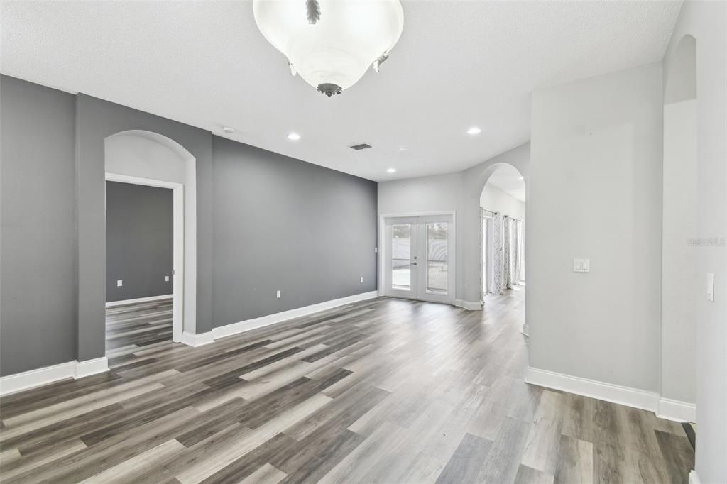 Empty room, Interior, Recessed Lighting, Wood Texture Flooring