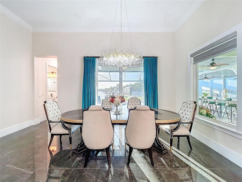 Chandelier, Dining room, Interior, Marble