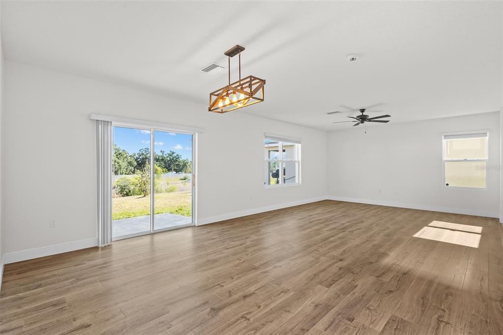 Empty room, Interior, Pendant Lights, Wood Texture Flooring