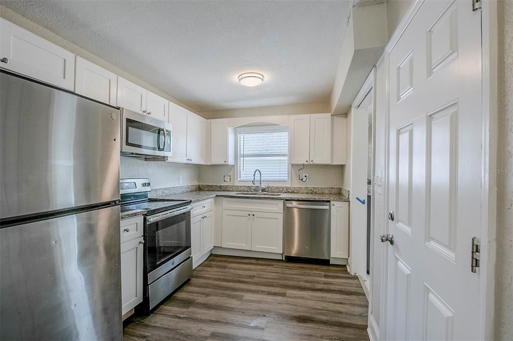 Interior, Kitchen, Stainless Steel Appliances, Wood Texture Flooring