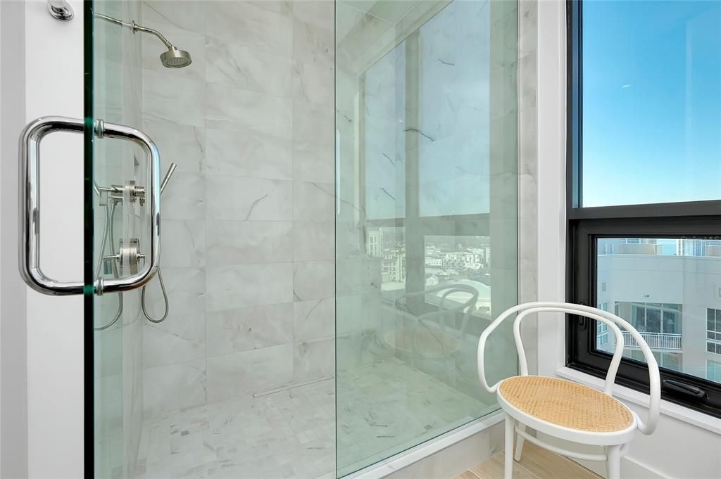 Bathroom, Glass Shower, Interior, Marble Walls
