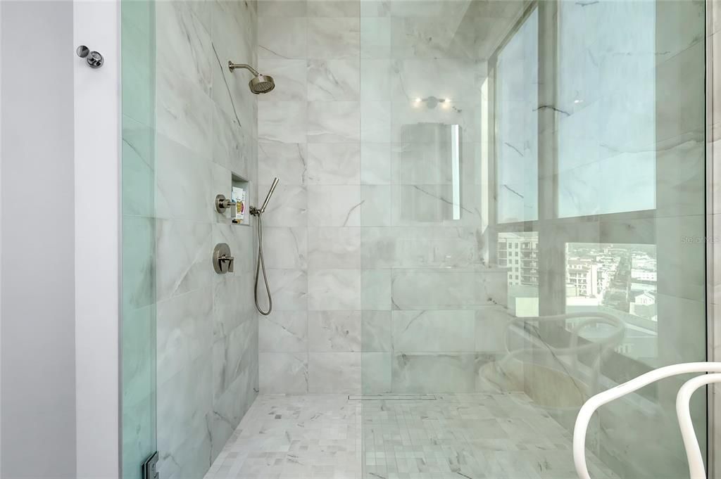 Bathroom, Glass Shower, Interior, Marble, Marble Walls