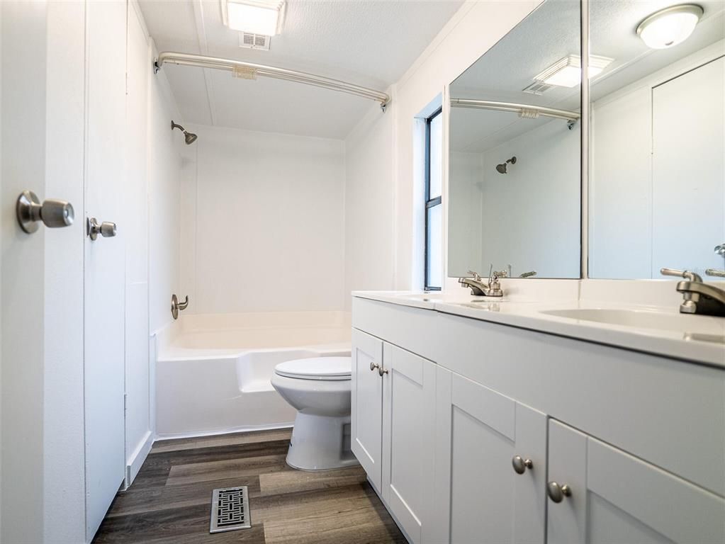 Bathroom, Dual Sink Vanities, Interior, Wood Texture Flooring