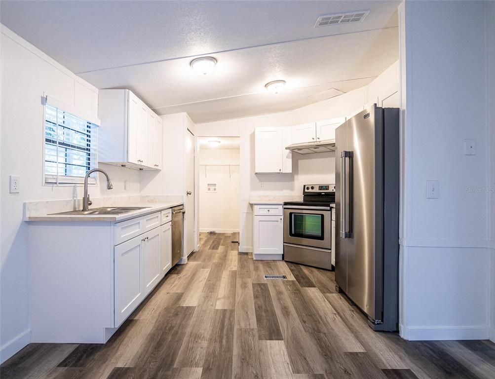 Interior, Kitchen, Stainless Steel Appliances, Wood Texture Flooring