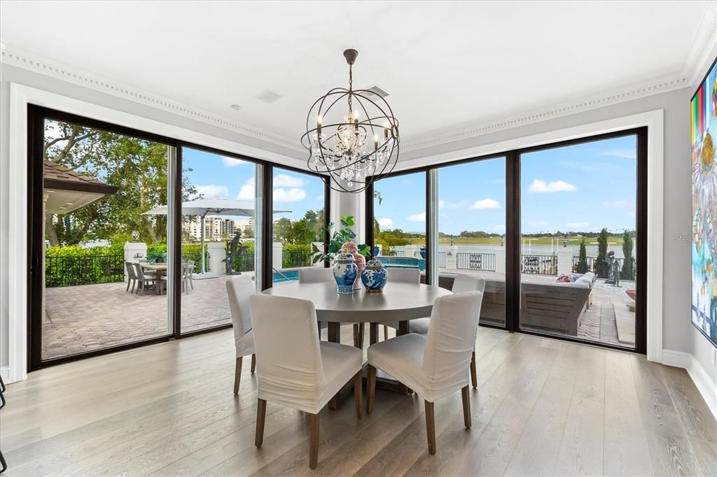Chandelier, Dining room, Interior, Water, Wood Texture Flooring