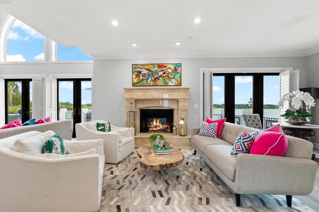 Fireplace, Interior, Living room, Recessed Lighting, Water