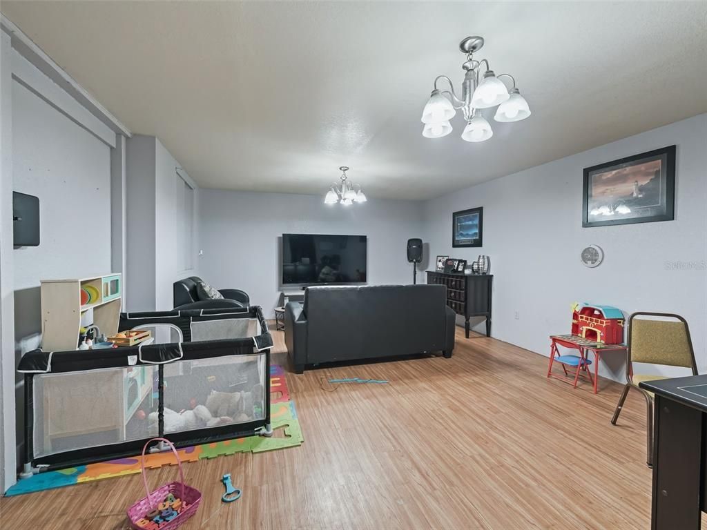 Chandelier, Home Office, Interior, Living room, Wood Texture Flooring