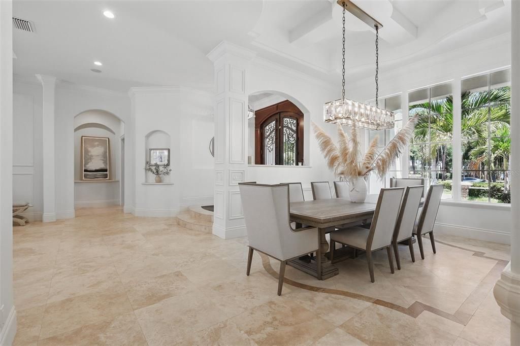 Chandelier, Dining room, Interior, Recessed Lighting