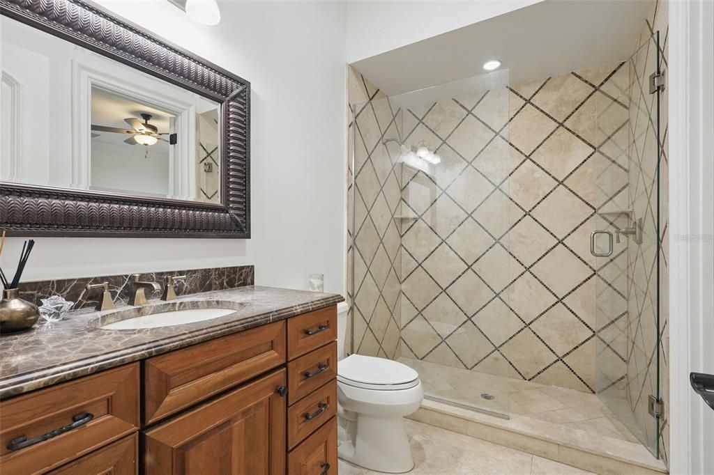 Bathroom, Glass Shower, Interior, Recessed Lighting