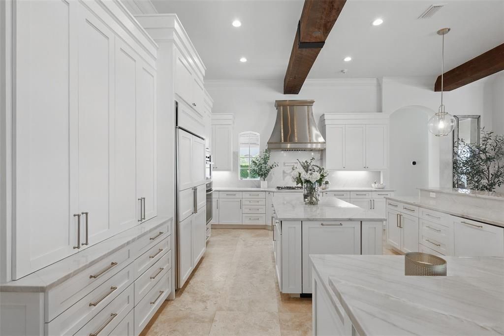 Interior, Kitchen, Pendant Lights, Recessed Lighting, Stainless Steel Appliances, Wooden Beams
