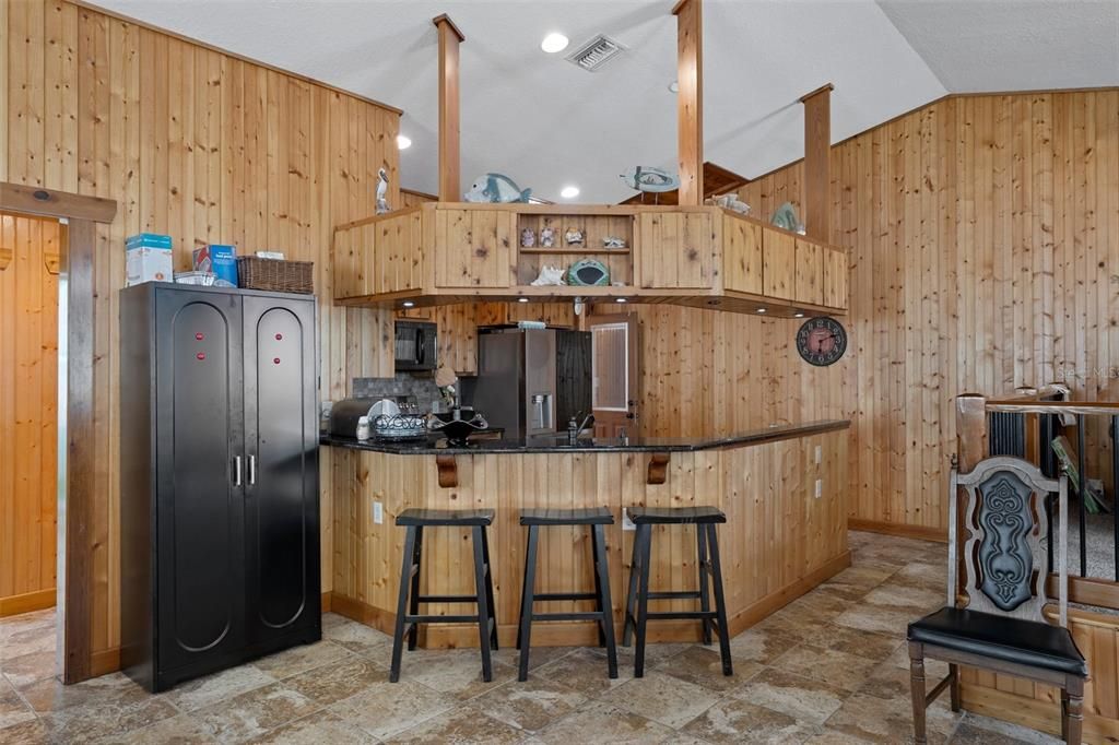 Interior, Kitchen, Recessed Lighting, Wooden Walls