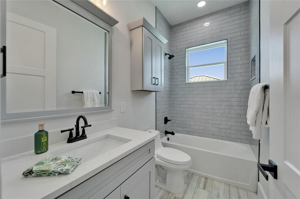 Bathroom, Interior, Recessed Lighting, Wood Texture Flooring