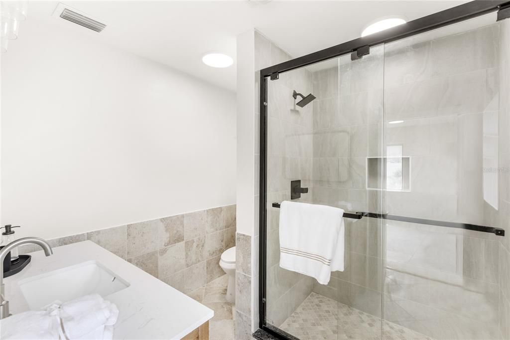 Bathroom, Glass Shower, Interior, Recessed Lighting